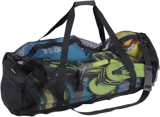 Leberna Extra große Tauchtasche aus Netzstoff, 94 x 38 x 38 cm, für Tauchen, Schnorcheln, Reisen, Strand, Sport, mit Tasche, Schwarz, L, langlebig