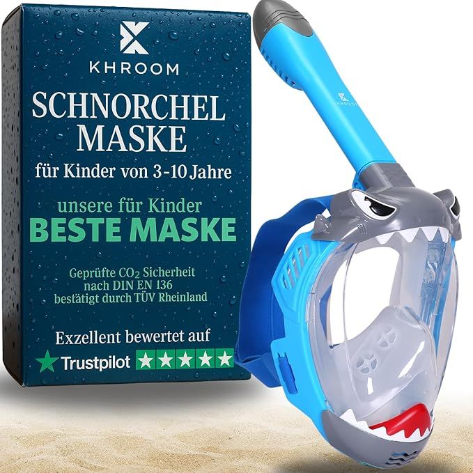 Khroom Schnorchelmaske Kinder 3 - 10 Jahre | TÜV geprüft & CO2 sicher | Vollgesichtsmaske / Tauchmaske Kinder ganzes Gesicht | Tauchermaske mit Tragetasche