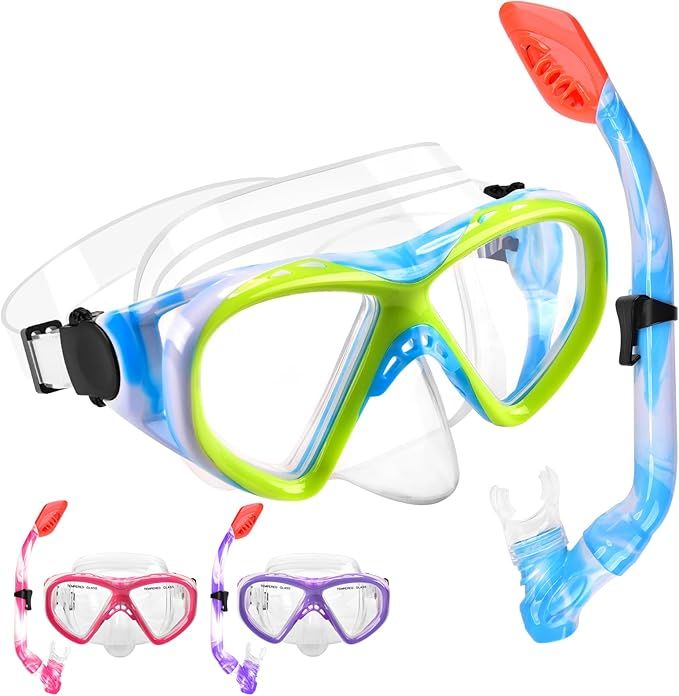 Schnorchelset Kinder - Taucherbrille Kinder mit Schnorchel Anti Leck Anti Fog HD Tauchmasken Dry Schnorchel für 4-13 Jahren Jungen Mädchen