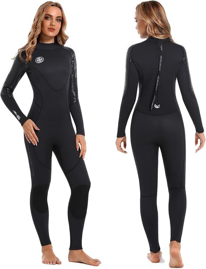 Neoprenanzug Herren Neopren Thermo Schwimmanzug - 3MM UV Schutz Tauchanzug Lange Ärmel Rückenreißverschluss Ultra Stretch Damen Schwarz Wetsuit Outdoor Taucher Badeanzug für Schnorcheln Schwimmen