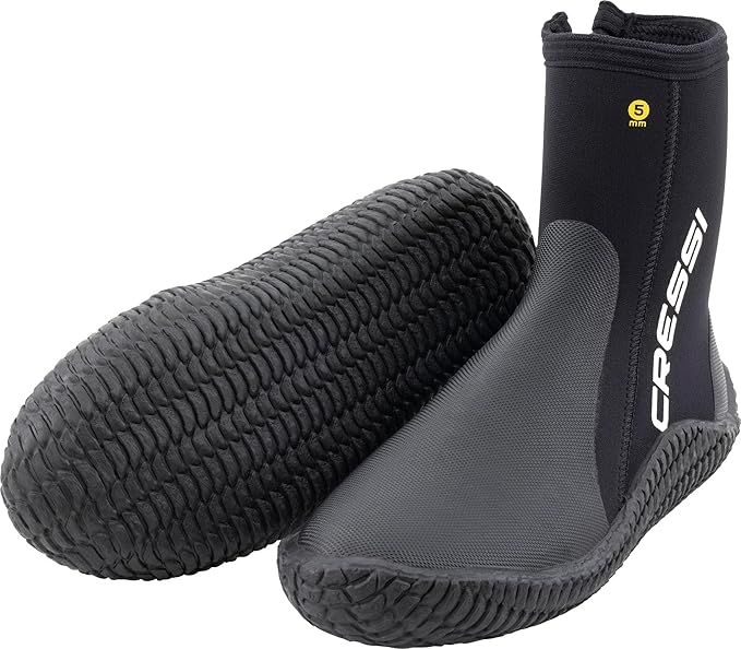 CRESSI ReefTech/RS Boots 5mm - Unisex 5mm Schwarz Neoprenstiefel mit Doppeltem Futter für Wassersport und Tauchen mit offenen Fersenflossen, Speziell Entwickelt, zum die Füße vor Kälte zu Schützen