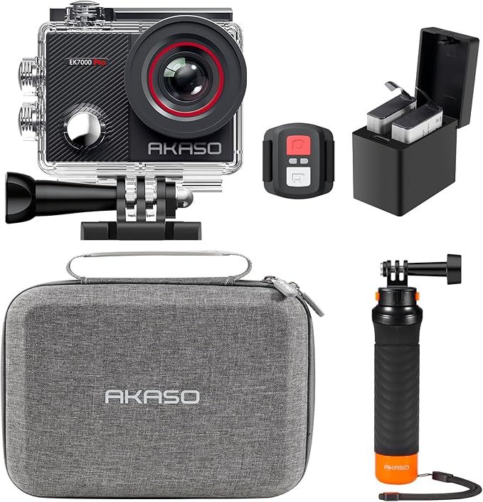 AKASO Action Cam 4K30FPS 20MP mit Schwimmender Handgriff und Tasche WiFi 40M Unterwasserkamera Wasserdicht Ultra HD Touchscreen Einstellbar Weitwinkel EIS Actioncam mit 2.4G Fernbedienung